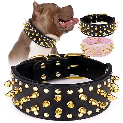 #ad Wide Gold Spiked Dog Collar Dog Chain Collars Mushroom Rivet PU Leather Dog... $33.03