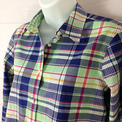 #ad Chaps womens size S plaid multicolor collared long sleeve button up top spot $10.19