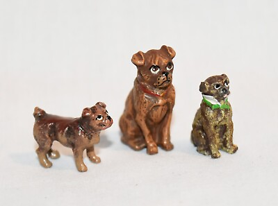 #ad Vienna Bronze Miniature Tiny Bermann Pug Dogs Brown x3 $149.50