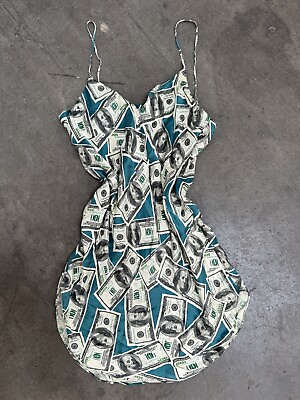 #ad Vintage $100 Bill Silk Dress XS $99.00
