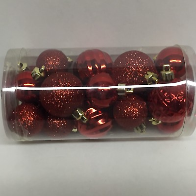 #ad Holiday 20 Red Mini Shatterproof Ball Glitter Shiny Matt Christmas Ornaments $9.58