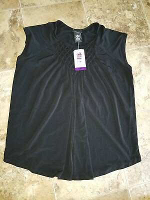 #ad Nwt Womens Premise Top Short Sleeve Shirt Blouse Shirt Black Size L Large $15.16