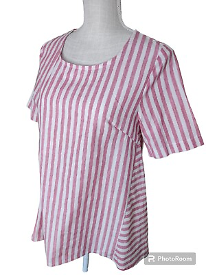 #ad NWT striped Short Sleeve top rose pink and white striped NEW Pando Grove $10.00