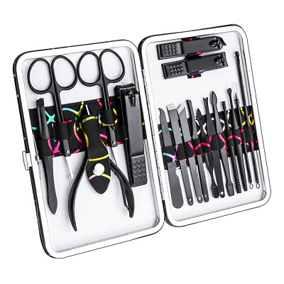 #ad 18pcs Manicure Pedicure Set Toe Nail Clipper stainless Steel Leather Travel Case $14.99