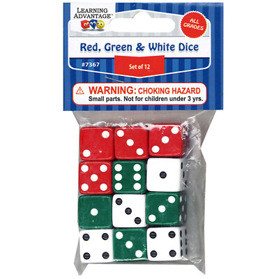 #ad Learning Advantage® Dot Dice Red Green White Set of 12 CTU7367 UPC 832382... $12.99