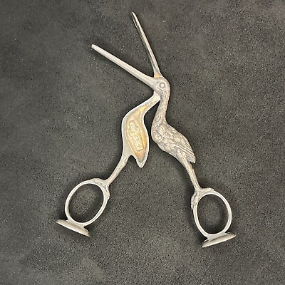 #ad Antique Silver Stork Umbilical Scissors Clamp Medical Midwife Collectible $210.00