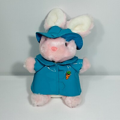 #ad Main Joy Pink Bunny Rabbit Spring Teal Vinyl Raincoat Hat Carrot 9”Stuffed Plush $12.00