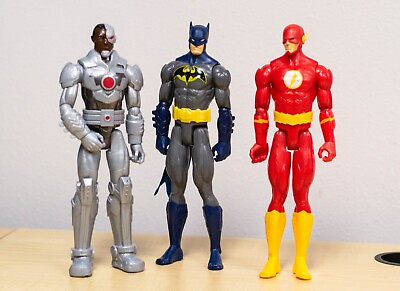 #ad DC Action Figure Bundle of 3 Bat Man W Cape The Flash amp; Cybertron Toy Adjustable $15.00