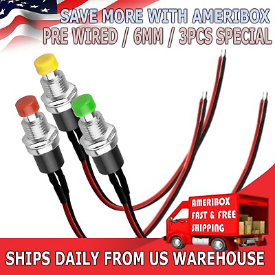 #ad 3PCS 12mm 12V 5Amp Mount Push Button Lockless Momentary ON OFF Wired Switch $5.99