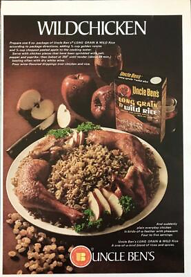 #ad 1969 Uncle Ben#x27;s Long Grain amp; Wild Rice Print Ad Wild Chicken Recipe $9.85