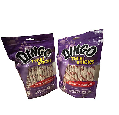#ad Dingo Twist Treat Sticks Chicken Filled Rawhide Chews x2 50 Pack Bags $20.00