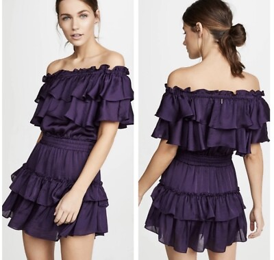 #ad Misa Los Angeles Giada Satin Purple Ruffled Mini Dress Sz M Pre Owned $97.98