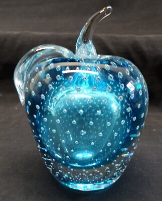 #ad Controlled Bubble Blue Apple Paperweight MCM $18.00