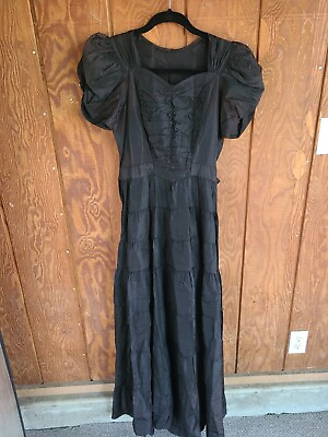 #ad VTG 1930s Black Ruffle Dress ruffle skirt retro wear mourning gown Gothic $112.50