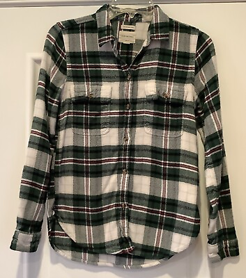 #ad American Eagle Women#x27;s Ahh Mazingly Soft Flannel Size S Classic Fit Green Plaid $9.95