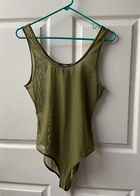 #ad Forever 21 Sleeveless Sheer Body Suit Womens Size Large Green Festival Sexy $13.88