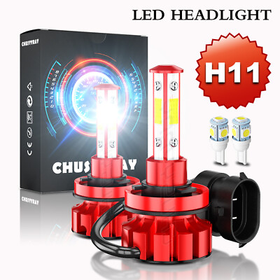 #ad H11 LED Headlight Super Bright Bulbs Conversion Kit White 6000K High Low Beam $15.99