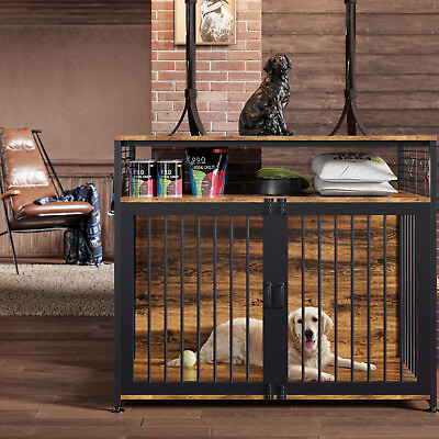 #ad Hamp;ZT Wooden Large Dog Crate Furniture 33 41 In Heavy Duty Dogs Cages Sturdy $139.99