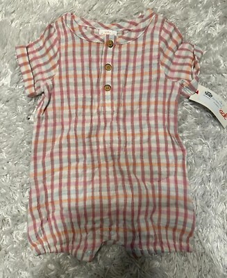 #ad Cat amp; jack Baby Romper short sleeve crotch snaps Gingham Size 6 9M $5.18