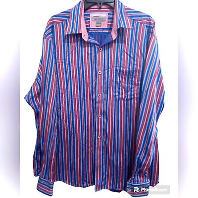 #ad Johnston amp; Murphy Shirt Men XL Multi Color Button Down Striped Casual Tailor Fit $35.00