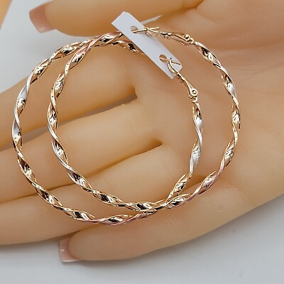 #ad Women#x27;s 18K Gold Plated Twisted Hoops Earrings. Arracadas oro laminado. $13.50