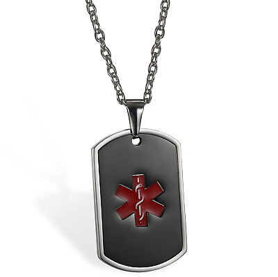 #ad Free Personalized Medical Alert Necklace Emergency Med ID ICE Tag for Men Women $10.89