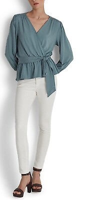 #ad Lauren Ralph Lauren Women#x27;s Size M Front Wrap Peplum Blouse Top Green NwoT $43.19