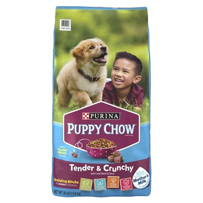 #ad Puppy High Protein Dry Puppy Food Tender amp; Crunchy With Real Beef 30 lb. Bag $24.43