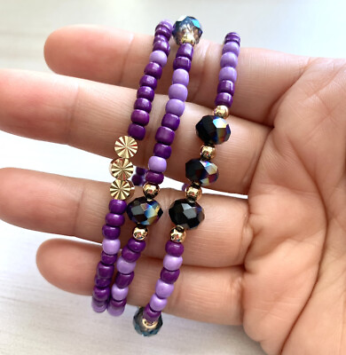 #ad Purple Lavender 3 Pack Bracelet Set Casual Elegant Stretch Bracelets Handmade $9.99
