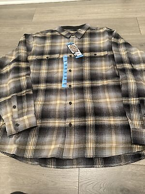 #ad Orvis Men#x27;s Heavy Weight Flannel Shirt 3XL Long Sleeve 100% Cotton Brown Black $19.95