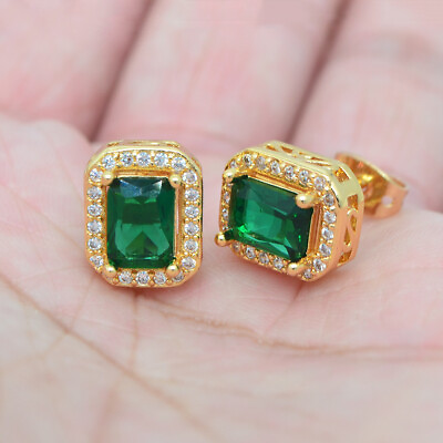 #ad 18K Yellow Gold Filled Women Green Topaz Halo Cushion Charming Stud Earrings AU $2.99