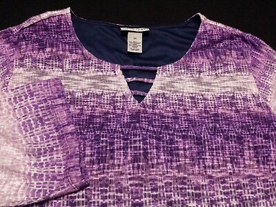 #ad Catherines Womens 2X Plus Shirt 3 4 Sleeve V Neck Purple Geometric Lined Knit $17.50