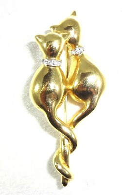Cute Lovers Cat Intertwined Tales Sparkly Rhinestone Collars Brooch Pin $7.95