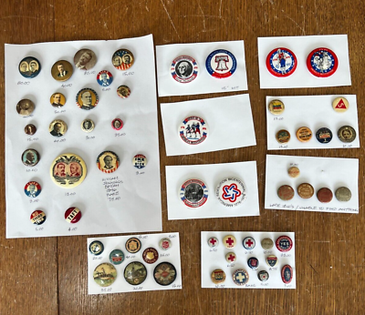#ad Lot of Antique amp; Vintage Pinbacks Presidential Red Cross Military amp; More $325.00