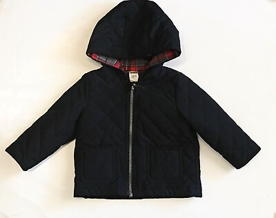 #ad BABY BOYS BLACK ZIP UP JACKET SIZE 12 MONTHS CARTER#x27;S QUILTED COAT W HOOD $20.00