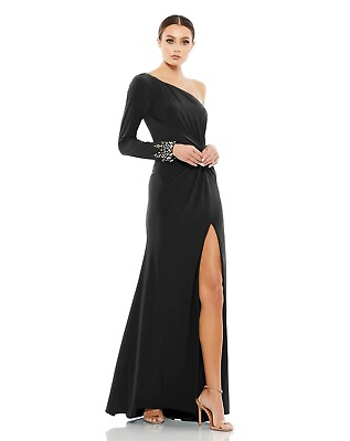 #ad Mac Duggal 55696 One Sleeve Beaded Cuff Side Twist Gown Size 8 $119.99