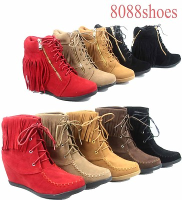 #ad Women#x27;s Fashion Fringe Lace UP Low Wedge Sneaker Booties Shoes Size 5 10 NEW $23.39