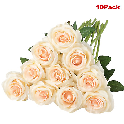 #ad 10Pcs Red Roses Artificial Flowers Bouquet Silk Realistic Valentine Home Decor $18.59