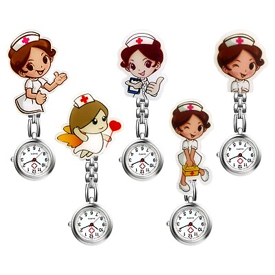 #ad 5Pcs Cartoon Nurse Girls Fob Brooch Clip on Hanging Quartz Analog Pocket Watches $18.99