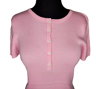 #ad Kors MICHAEL KORS Womens Ribbed Baby Tee Shirt Candy Pink Medium 1 2 Buttons NEW $34.99