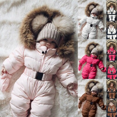 #ad Winter Infant Baby Boy Girl Romper Jacket Hood Jumpsuit Warm Thick Coat Outfit $27.89