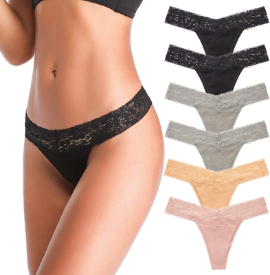 #ad Women#x27;S Thongs T Back Low Waist See through Panties Cotton Seamless Lace Thongs $11.16