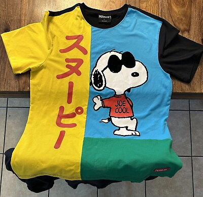 #ad Peanuts SNOOPY Japanese T Shirt Embroidered Logo Joe Cool Black Large Mens L $49.94