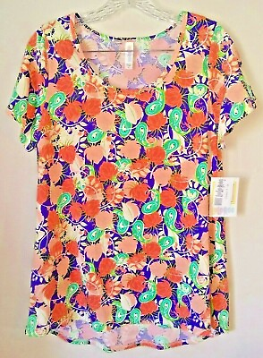 #ad LuLaRoe Classic T Orange Green Purple Floral Short Sleeve Women#x27;s Med 10 12 $7.50