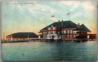 #ad Syracuse New York Postcard quot;YACHT CLUB HOUSEquot; Water View 1907 NY Cancel $4.00