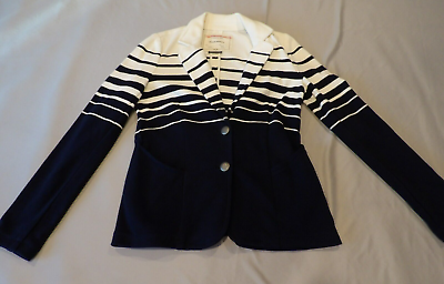 #ad Cartonnier Blazer Sport Jacket Coat Large Striped Blue White Nautical Womens Ant $29.99