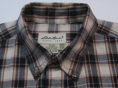#ad Eddie Bauer Men#x27;s LT Long Sleeve Black Checked 100% Cot Button Front Shirt 8472 $11.99