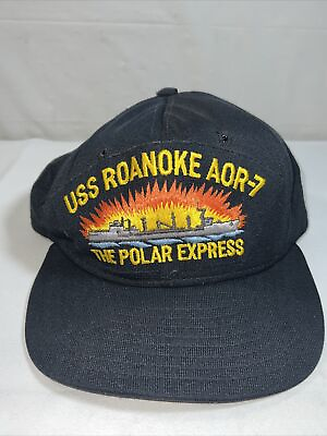 #ad Vintage USS ROANOKE AOR 7 SHIP HAT THE POLAR EXPRESS NAVY BLUE $24.00