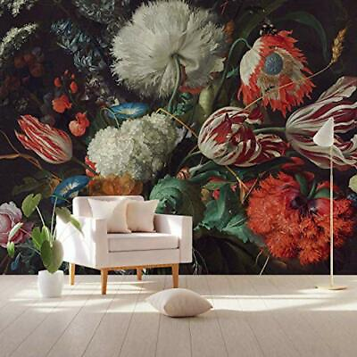 #ad Red Tulip Flower Floral Removable Textured Wallpaper $390.00