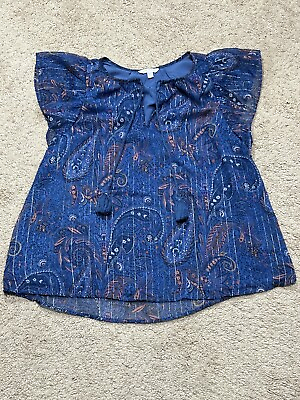 #ad Lucky Womens Shirt Size Medium Multicolor Paisley Print Sparkle Lined Flowy $12.99